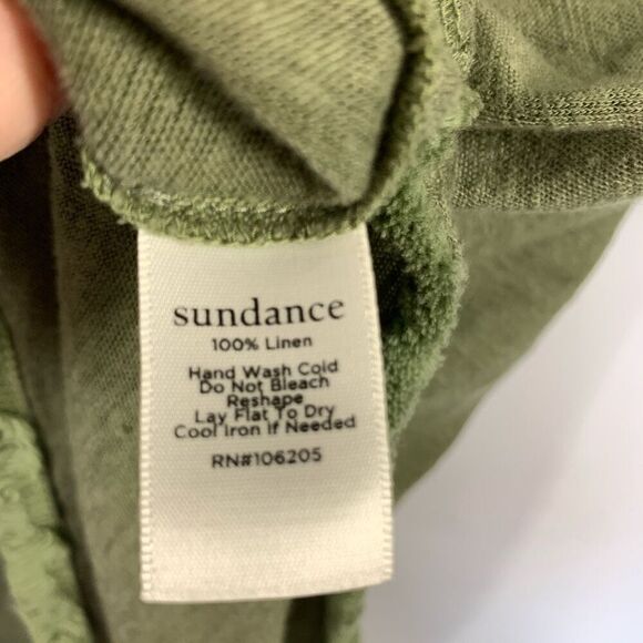 Sundance Women's Frayed Neck Linen 3/4 Sleeve Top Green Size Medium - Picture 4 of 8